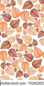 Seamless pattern of hand drawn sketch style leaves. Vector illustration.