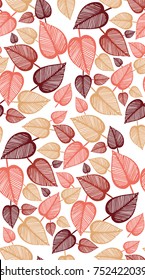 Seamless pattern of hand drawn sketch style leaves. Vector illustration.