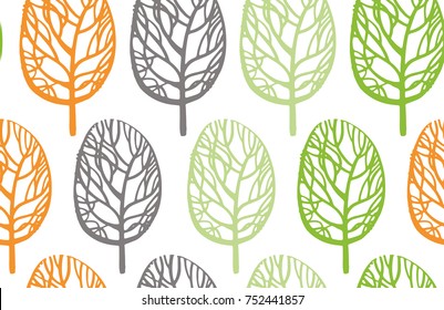 Seamless pattern of hand drawn sketch style leaves. Vector illustration.