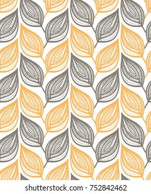 Seamless pattern of hand drawn sketch style leaves. Vector illustration.