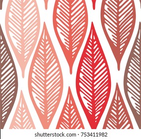 Seamless pattern of hand drawn sketch style leaves. vector illustration