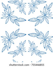 Seamless pattern of hand drawn sketch style leaves flowers. vector illustration
