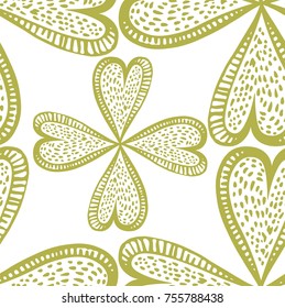 Seamless pattern of hand drawn sketch style leaves, flowers. vector illustration