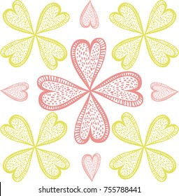 Seamless pattern of hand drawn sketch style leaves, flowers. vector illustration