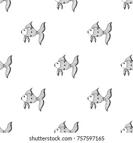 Seamless pattern of hand drawn sketch style gold fish. Vector illustration isolated on white background.