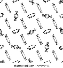 Seamless pattern of hand drawn sketch style candies.Vector illustration isolated on white background.