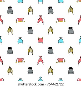 Seamless pattern of hand drawn sketch style set of caps Vector illustration.
