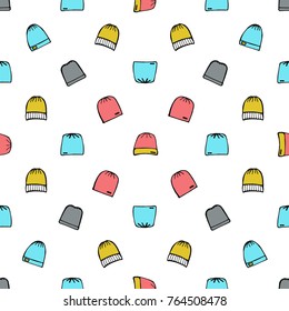Seamless pattern of hand drawn sketch style set of caps Vector illustration isolated on white background.