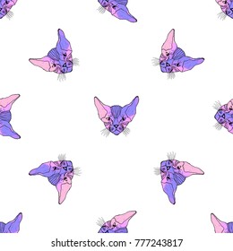 Seamless pattern of hand drawn sketch style Canadian sphynx. Vector illustration isolated on white background.