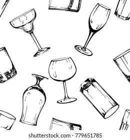Seamless pattern of hand drawn sketch style glasses. Vector illustration isolated on white background.
