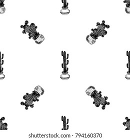 Seamless pattern of hand drawn sketch style Home cactus. Vector illustration.