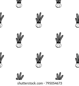 Seamless pattern of hand drawn sketch style Home cactus. Vector illustration.