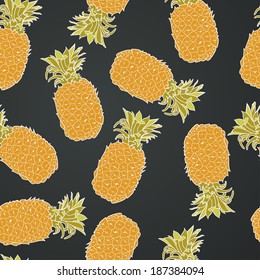 Seamless pattern with hand drawn sketchy pineapple on chalkboard background.