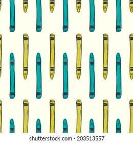 Seamless pattern with hand drawn sketchy crayons. Childish school tiling background.