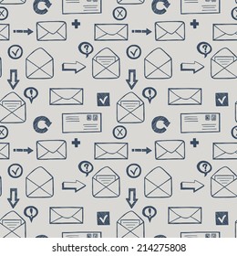 Seamless pattern with hand drawn sketchy letters and other mail symbols.