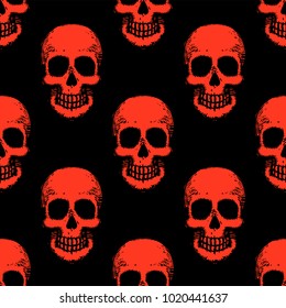 Seamless pattern with hand drawn skulls. Vector Illustration