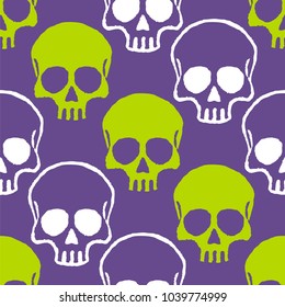Seamless pattern with hand drawn skulls. Vector Illustration