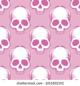 Seamless pattern with hand drawn skulls. Vector Illustration