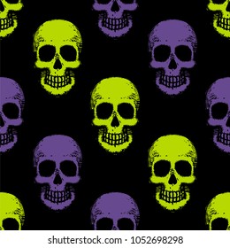 Seamless pattern with hand drawn skulls. Vector Illustration