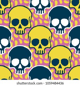 Seamless pattern with hand drawn skulls. Vector Illustration