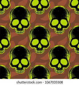 Seamless pattern with hand drawn skulls. Vector Illustration
