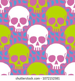 Seamless pattern with hand drawn skulls. Vector Illustration