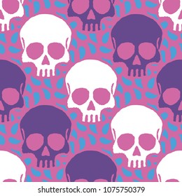 Seamless pattern with hand drawn skulls. Vector Illustration