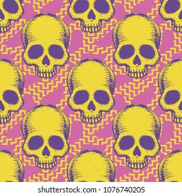 Seamless pattern with hand drawn skulls. Vector Illustration