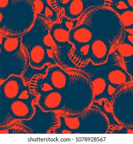 Seamless pattern with hand drawn skulls. Vector Illustration