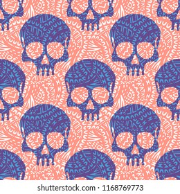 Seamless pattern with hand drawn skulls. Vector Illustration
