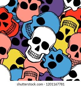 Seamless pattern with hand drawn skulls. Vector Illustration