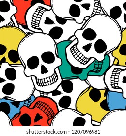 Seamless pattern with hand drawn skulls. Vector Illustration
