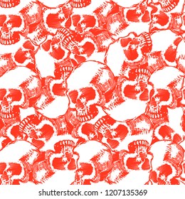 Seamless pattern with hand drawn skulls. Vector Illustration