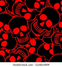 Seamless pattern with hand drawn skulls. Vector Illustration