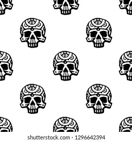 Seamless pattern with hand drawn skulls. Vector Illustration