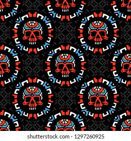 Seamless pattern with hand drawn skulls. Vector Illustration