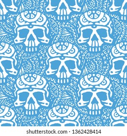Seamless pattern with hand drawn skulls. Vector Illustration