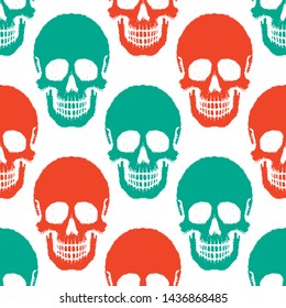 Seamless pattern with hand drawn skulls. Vector Illustration