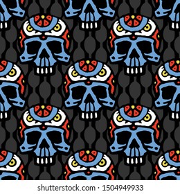 Seamless pattern with hand drawn skulls. Vector Illustration