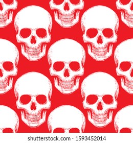 Seamless pattern with hand drawn skulls. Vector Illustration
