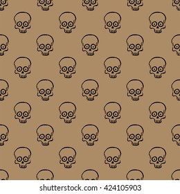 Seamless pattern with hand drawn skulls on a iced coffee background. Vector Illustration