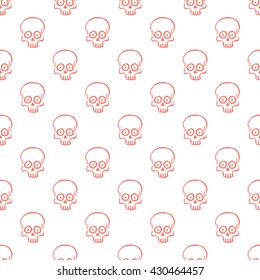 Seamless pattern with hand drawn skulls on a white background. Vector Illustration