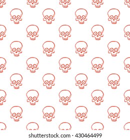 Seamless pattern with hand drawn skulls on a white background. Vector Illustration
