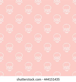 Seamless pattern with hand drawn skulls on a rose quartz background. Vector Illustration