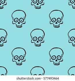 Seamless pattern with hand drawn skulls. Island Paradise color. Vector Illustration