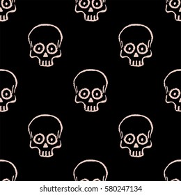 Seamless pattern with hand drawn skulls. Pale Dogwood and black color. Vector Illustration