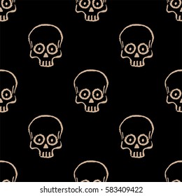Seamless pattern with hand drawn skulls. Hazelnut and black color. Vector Illustration