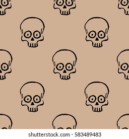 Seamless pattern with hand drawn skulls. Hazelnut color. Vector Illustration