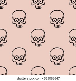 Seamless pattern with hand drawn skulls. Pale Dogwood color. Vector Illustration