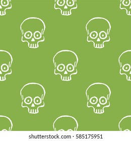 Seamless pattern with hand drawn skulls. Greenery color. Vector Illustration